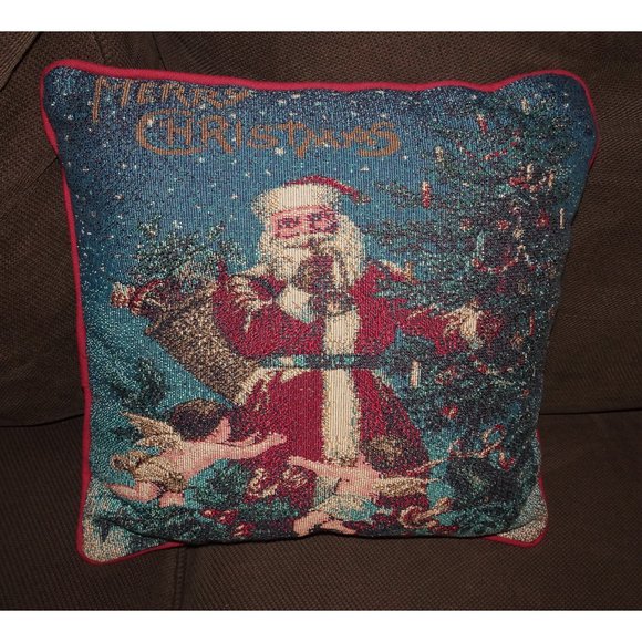 Vintage Cross Stitch Santa & Angels Pillow Christmas decorative farmhouse - Picture 2 of 8